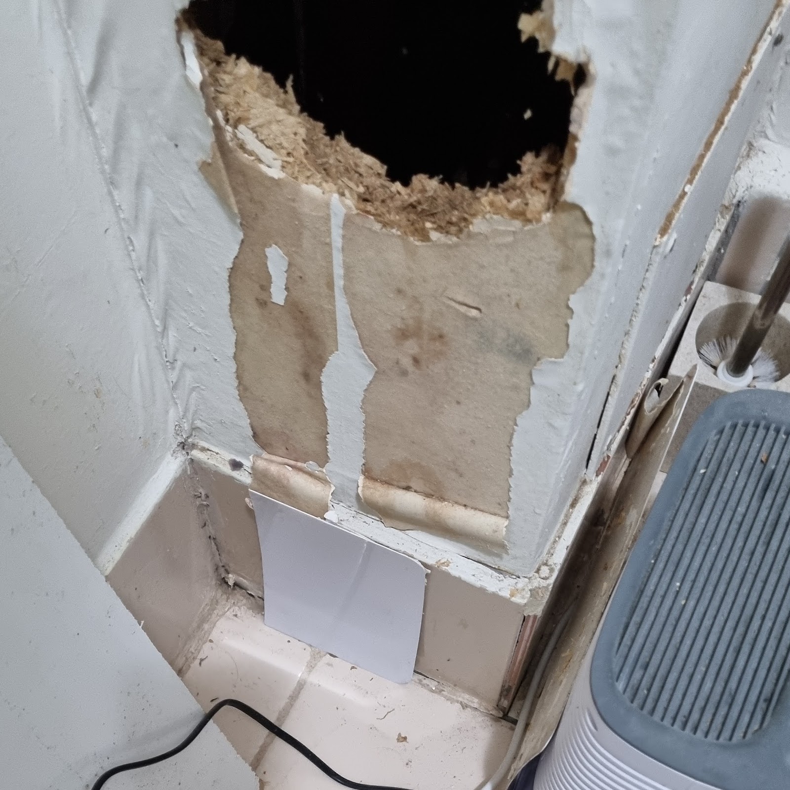 Damaged wall cavity, ready to be rebuilt